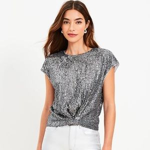 NWT LOFT Sequin Knot Cap Sleeve Top | S